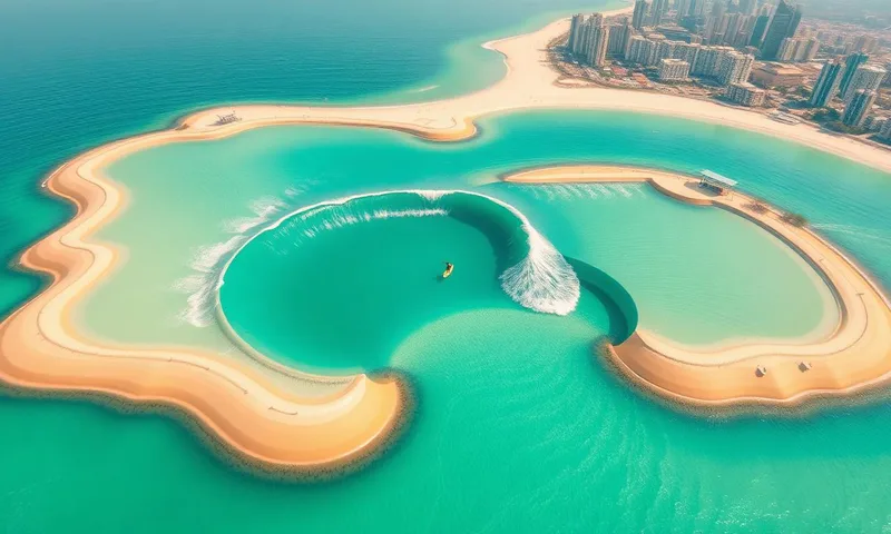 Aerial illustration of Wave Park in Siheung near Seoul with a Wavegarden Cove lagoon on the coast.