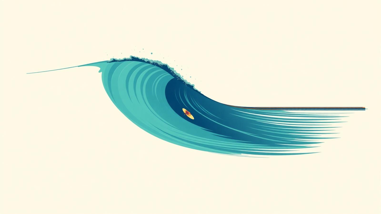 Illustration of a Kelly Slater Wave Co. hydrofoil surf pool producing a long rifling barrel down a narrow lake.